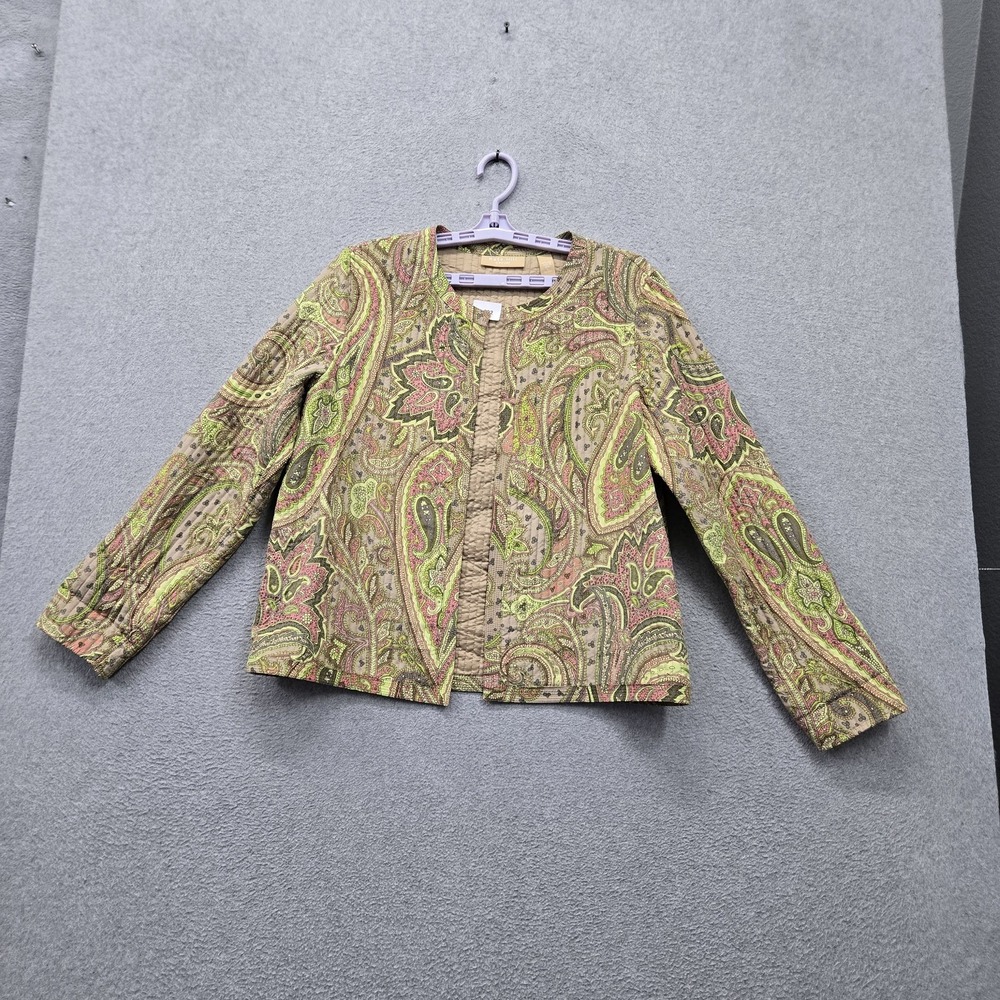 Kate Hill Women Jacket L Beige Silk Paisley Casual Quilted Lined